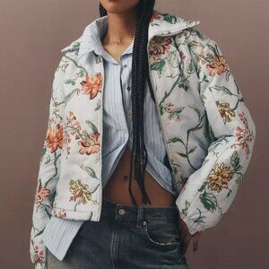 Anthropologie Dahlia Floral Bomber Jacket - Light Blue - L - NWT